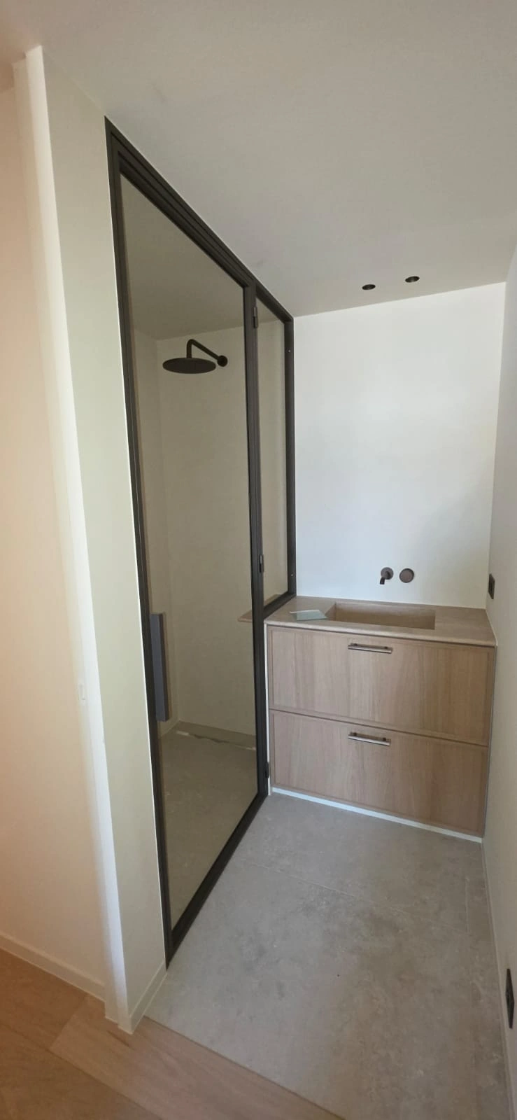 Stalen douchedeur met vaste wand op maat